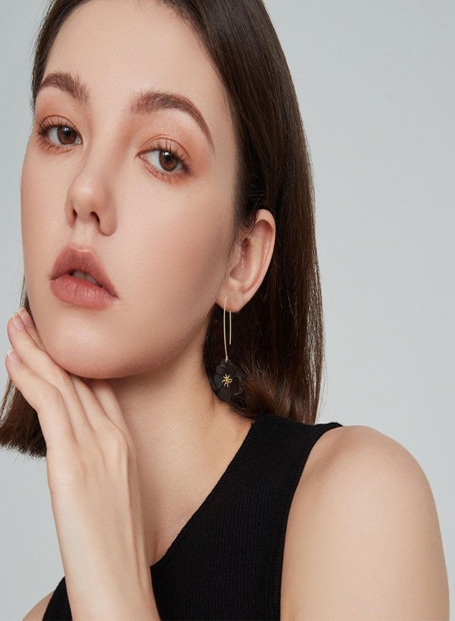 Anmpab Bohemian Matte Flower Dangle Drop Earrings floral Stud Earrings For Women Statement Wedding Holiday Jewelry (Black) - Image 4